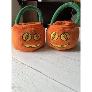 Halloween Mini Pumpkin Plush Candy Tote Bags (2)  – Trick or Treat for Kids